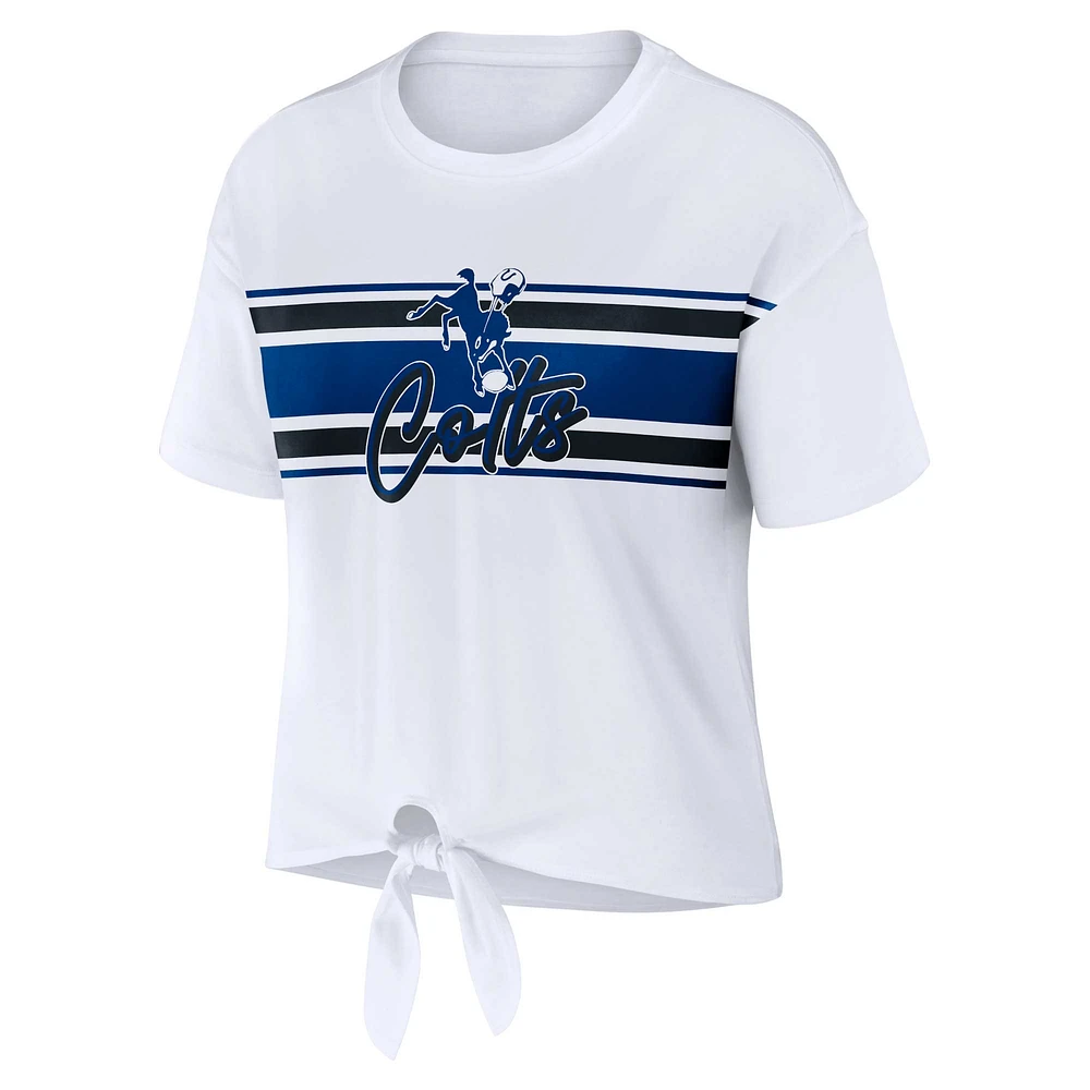 Women's WEAR by Erin Andrews White Indianapolis Colts Front Tie Retro T-Shirt