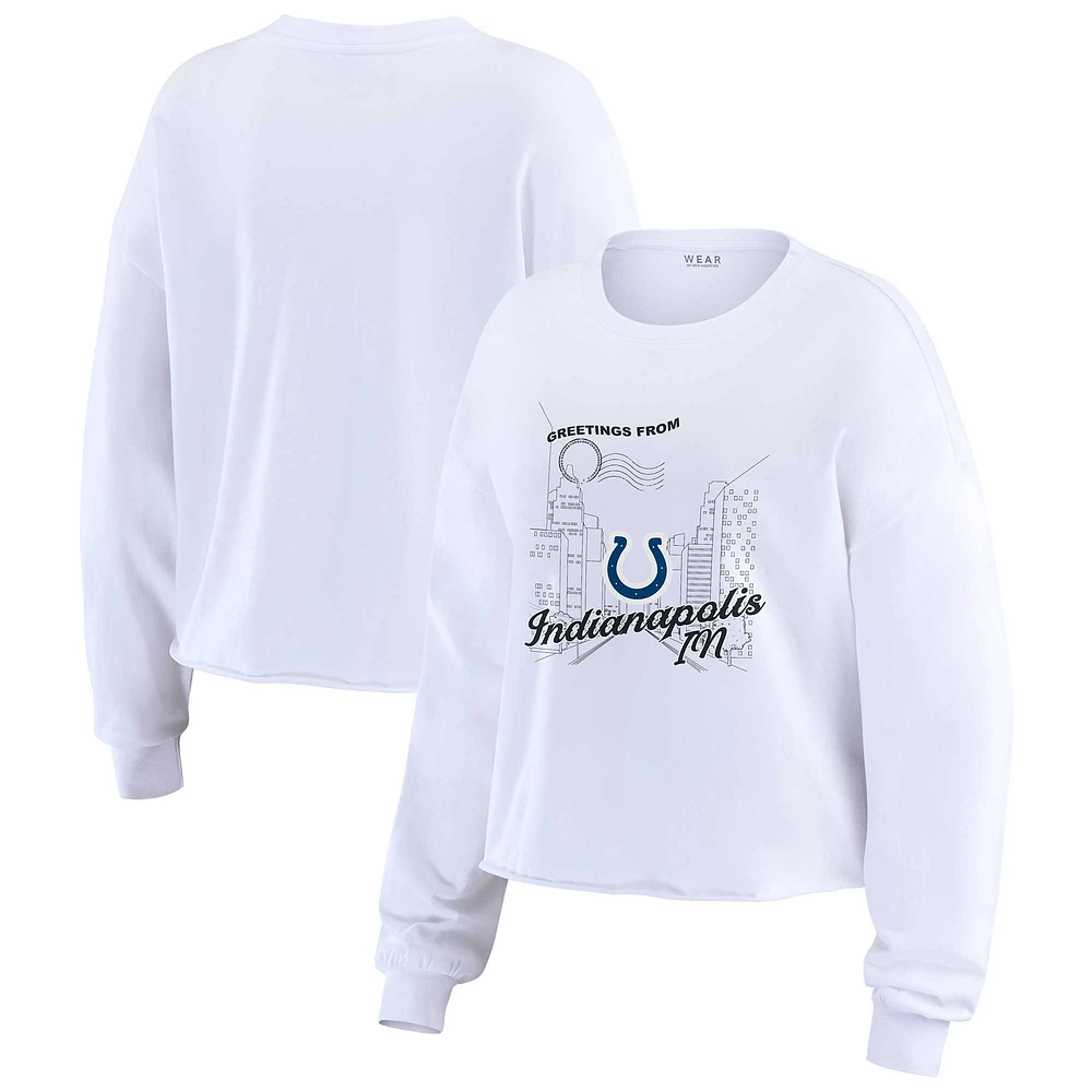 Women's WEAR by Erin Andrews White Indianapolis Colts Postcard Cropped Long Sleeve Top