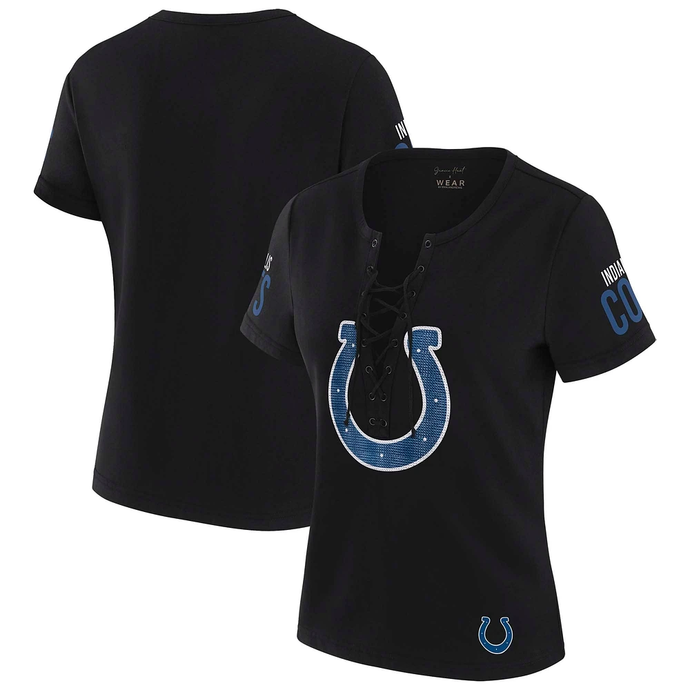 T-shirt à lacets noir Draft Me des Indianapolis Colts pour femme WEAR by Erin Andrews x Gracie Hunt