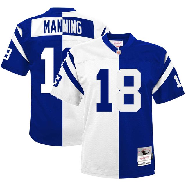 Maillot Mitchell & Ness Peyton Manning blanc/Royal Indianapolis Colts Split Legacy pour jeune