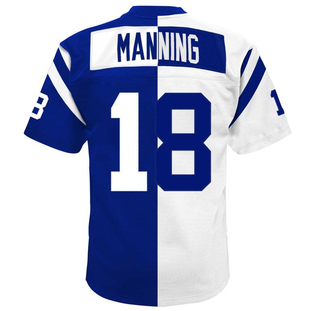 Maillot Mitchell & Ness Peyton Manning blanc/Royal Indianapolis Colts Split Legacy pour jeune