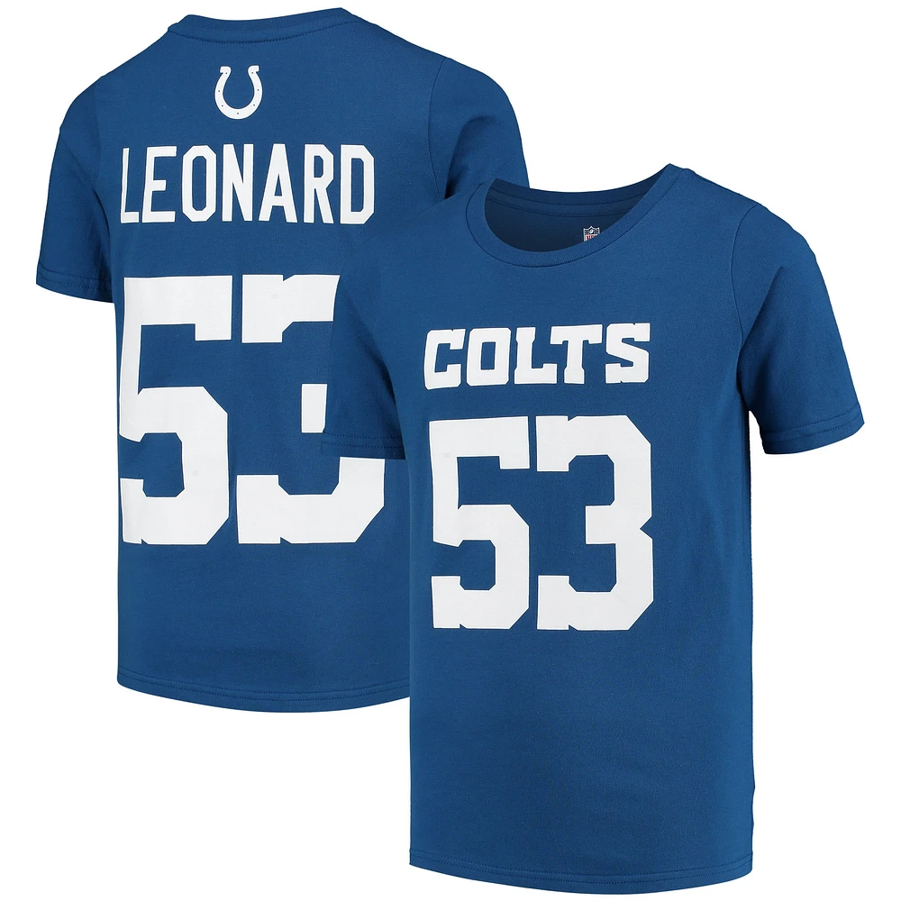 T-shirt avec nom et numéro pour jeunes Shaquille Leonard Royal Indianapolis Colts Mainliner