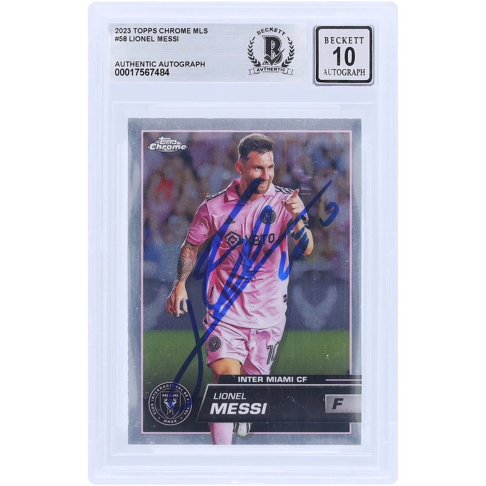 Lionel Messi Inter Miami CF Autographed 2023 Topps Chrome MLS #58 BAS Authenticated 10 Card