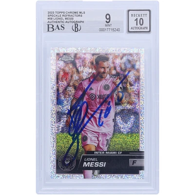 Lionel Messi Inter Miami CF Autographed 2023 Topps Chrome MLS Speckle Refractor #58 BAS Authenticated 9/10 Card