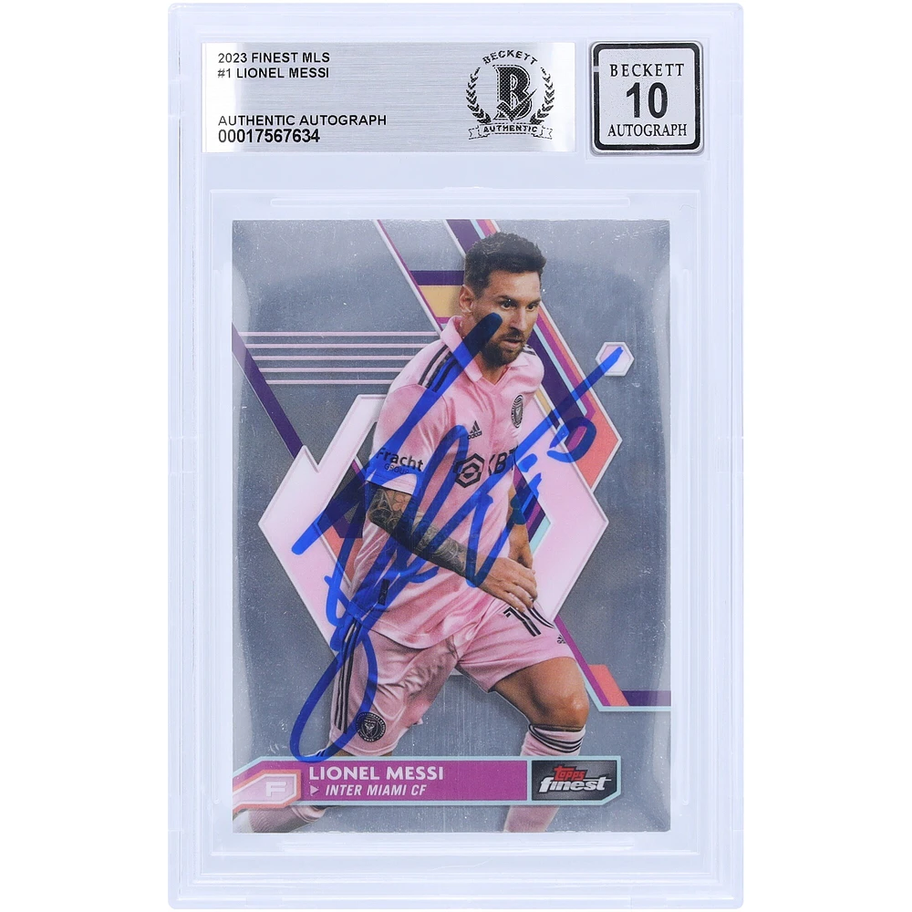 Carte autographiée Lionel Messi Inter Miami CF 2023 Topps Finest MLS #1 BAS authentifiée 10