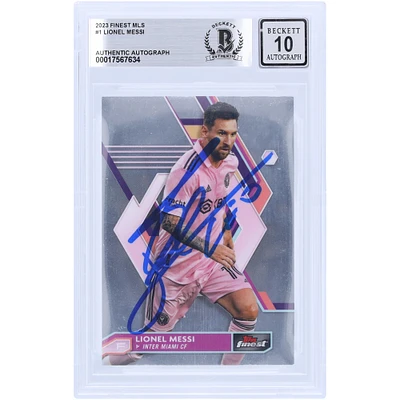 Carte autographiée Lionel Messi Inter Miami CF 2023 Topps Finest MLS #1 BAS authentifiée 10