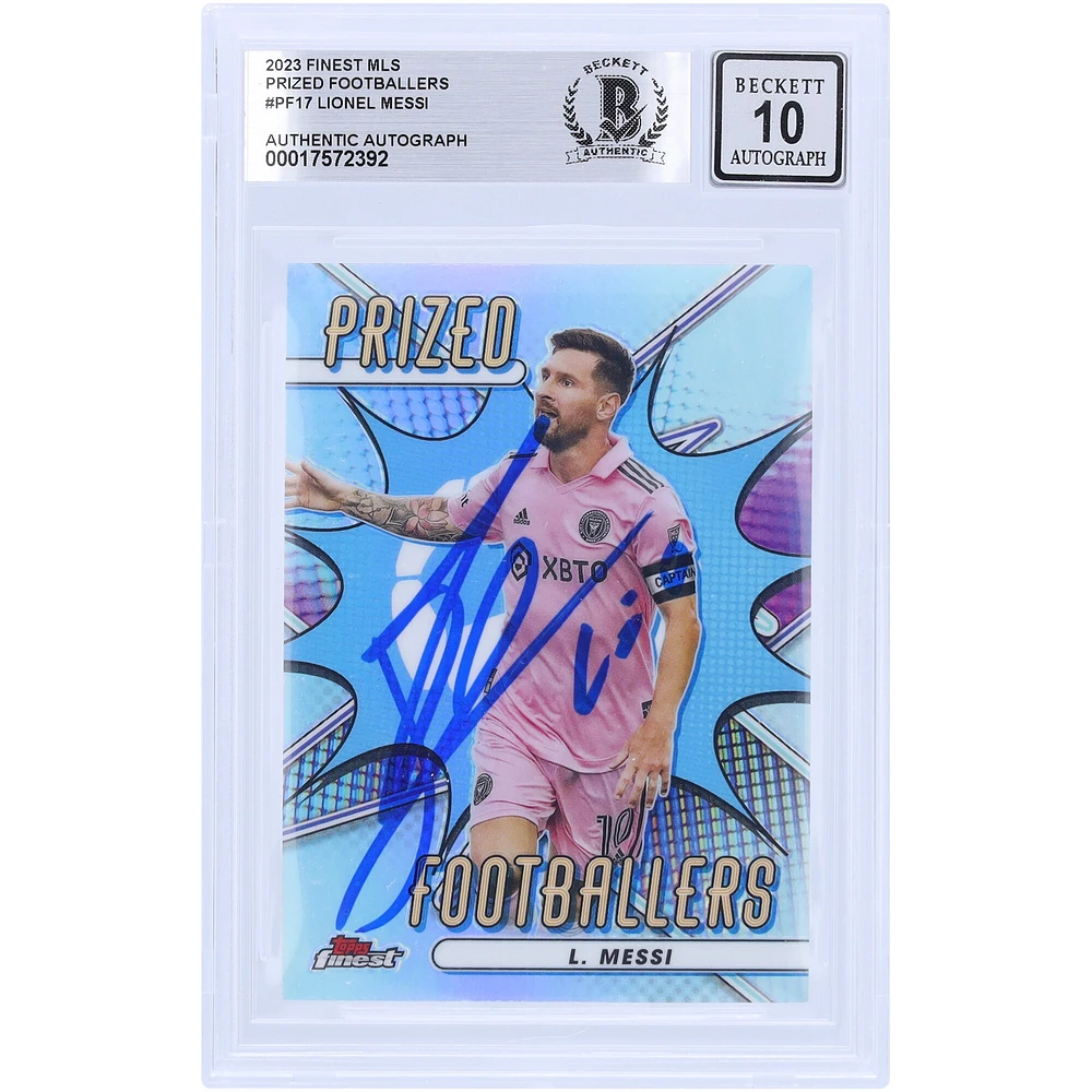 Lionel Messi Inter Miami CF autographié 2023 Topps Finest MLS Prized Footballers #PF-17 BAS Authenticated 10 Card