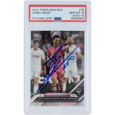Lionel Messi Inter Miami CF Autographed 2024 Topps Now MLS Fastest Player in MLS History to 25 Goal Contributions #70 PSA Authenticated 10/10 Card