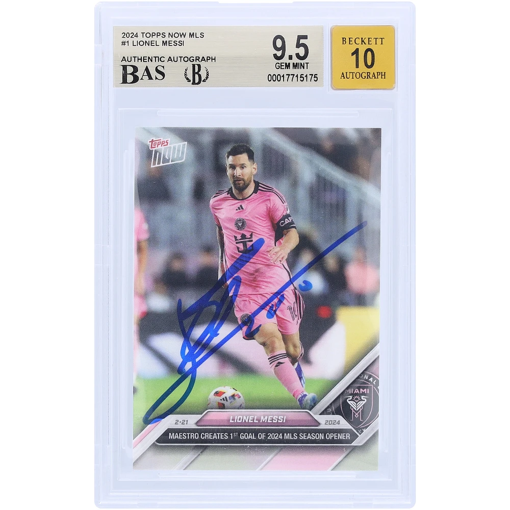 Lionel Messi Inter Miami CF Autographié Topps 2024 Maintenant MLS Maestro Crée le 1er But du Match d'Ouverture de la Saison 2024 de la MLS #1 BAS Authentifié Carte 9.5/10