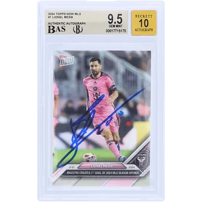 Lionel Messi Inter Miami CF Autographié Topps 2024 Maintenant MLS Maestro Crée le 1er But du Match d'Ouverture de la Saison 2024 de la MLS #1 BAS Authentifié Carte 9.5/10