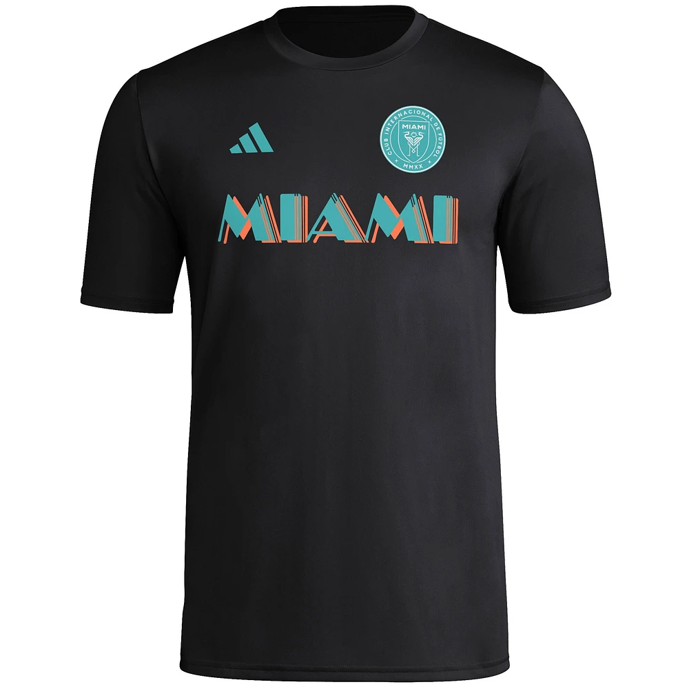 T-shirt d'avant-match adidas noir Inter Miami CF 2024 avec crochet pour homme