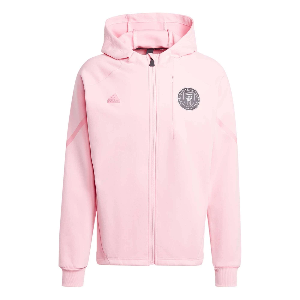 Veste adidas rose Inter Miami CF 2024 Anthem Travel à manches raglan et fermeture éclair pour homme