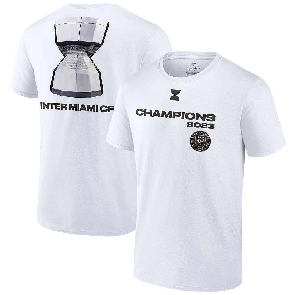 T-shirt de vestiaire des champions la coupe ligues 2023 l'Inter Miami CF Fanatics Branded blanc pour homme