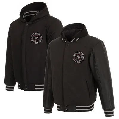 Inter Miami CF JH Design Reversible Hooded Full-Snap Fleece Jacket - Charcoal/Black