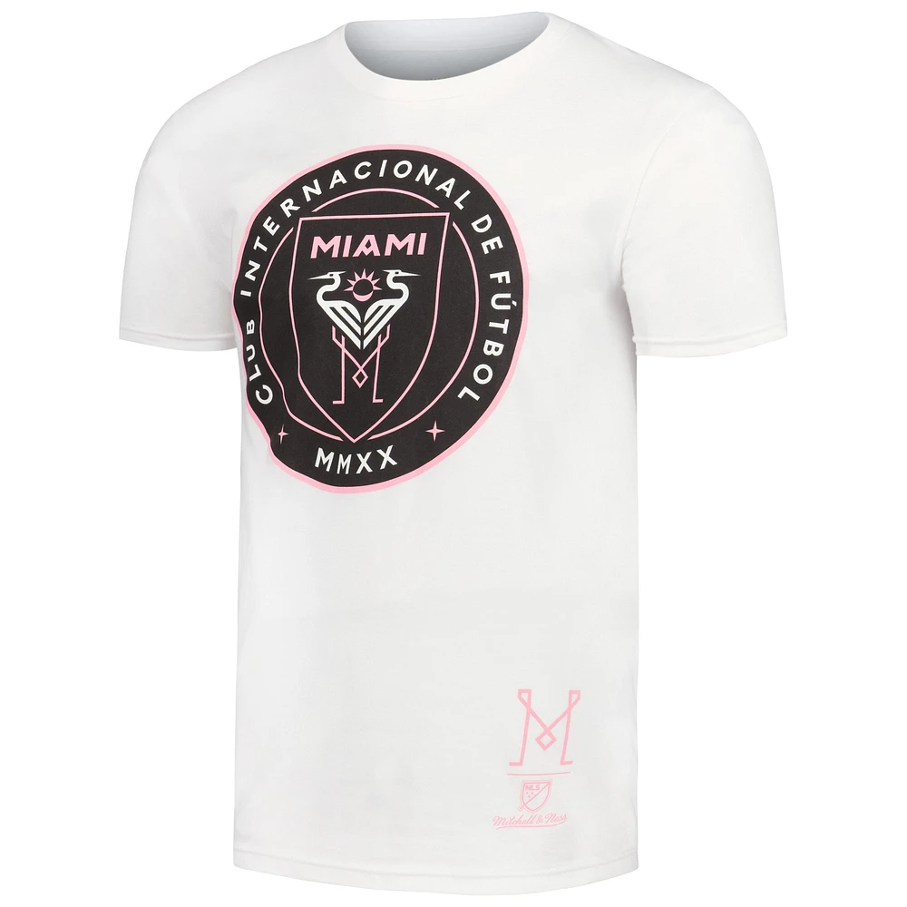 T-shirt blanc avec écusson Mitchell & Ness Inter Miami CF pour hommes