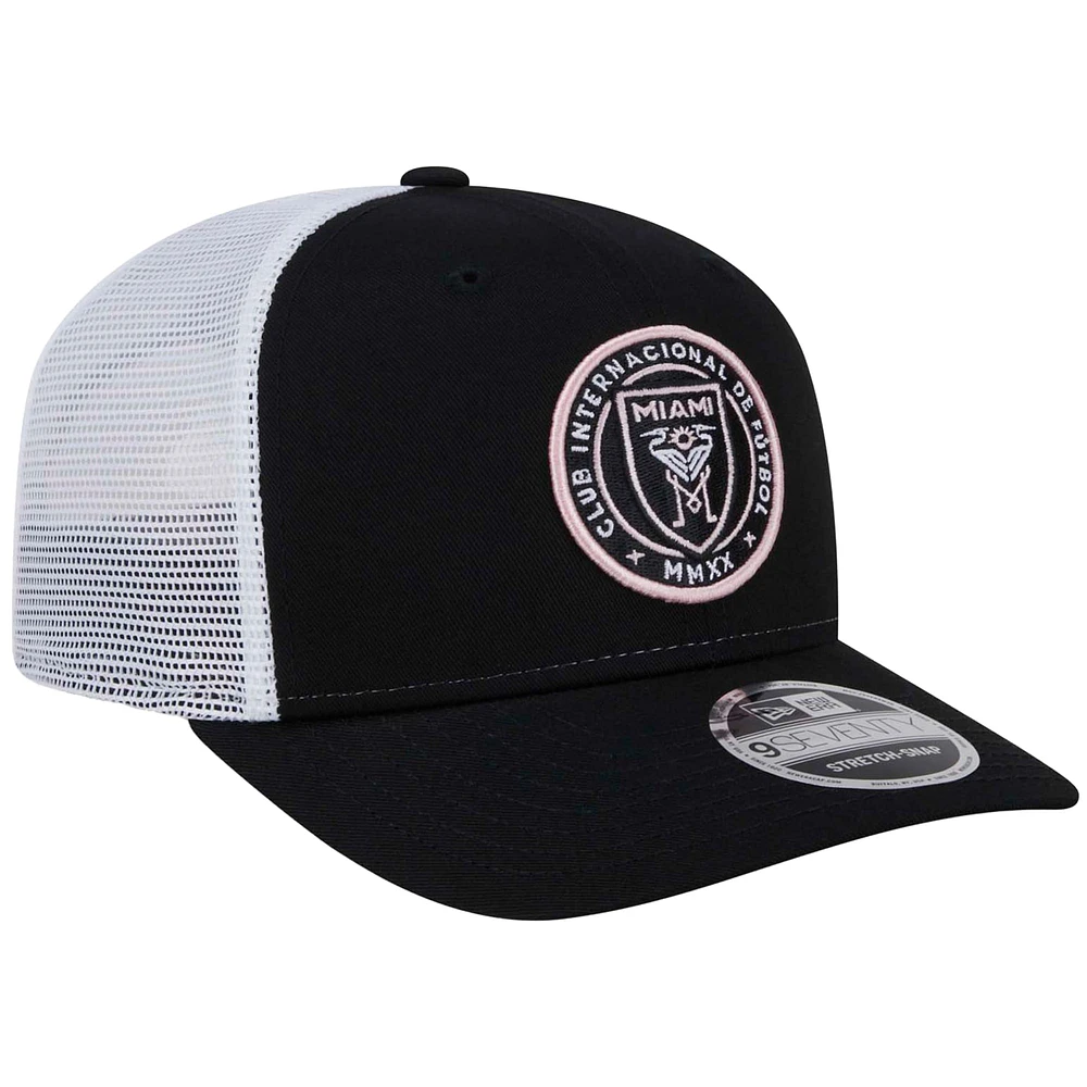 Men's New Era Black Inter Miami CF 9SEVENTY COOLERA Trucker Stretch-Snap Adjustable Hat