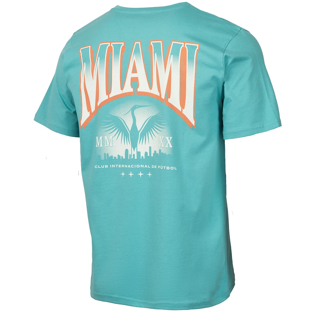 T-shirt bleu sarcelle pour hommes Inter Miami CF 2024 Skyline Heron Heavy Relax