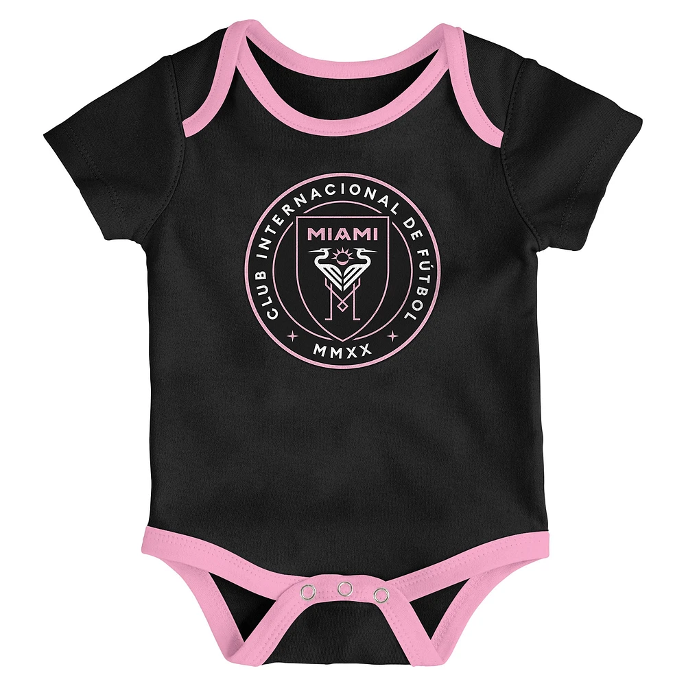 Newborn Black/Heather Gray/Pink Inter Miami CF Loyal Buddies 3-Pack Bodysuit Set