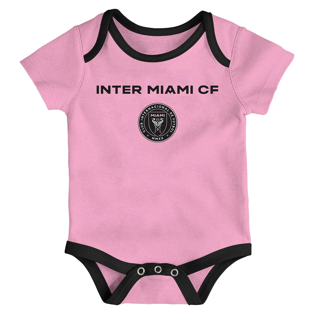 Newborn Black/Heather Gray/Pink Inter Miami CF Loyal Buddies 3-Pack Bodysuit Set