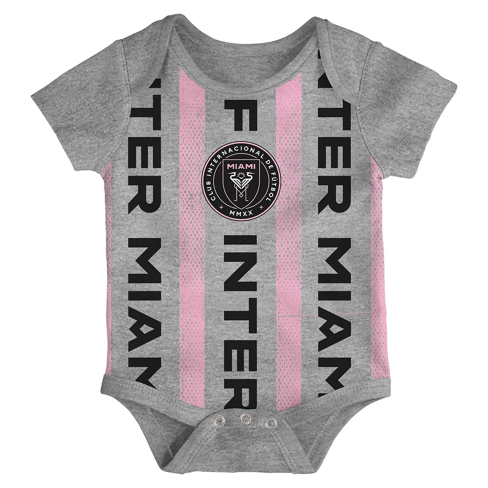 Newborn Black/Heather Gray/Pink Inter Miami CF Loyal Buddies 3-Pack Bodysuit Set