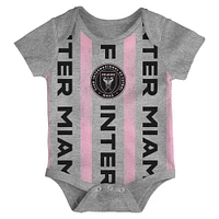Newborn Black/Heather Gray/Pink Inter Miami CF Loyal Buddies 3-Pack Bodysuit Set