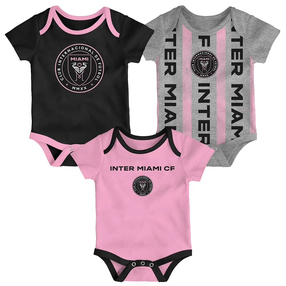Newborn Black/Heather Gray/Pink Inter Miami CF Loyal Buddies 3-Pack Bodysuit Set