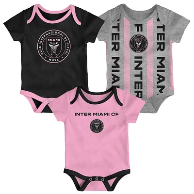 Newborn Black/Heather Gray/Pink Inter Miami CF Loyal Buddies 3-Pack Bodysuit Set