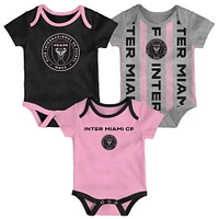 Newborn Black/Heather Gray/Pink Inter Miami CF Loyal Buddies 3-Pack Bodysuit Set