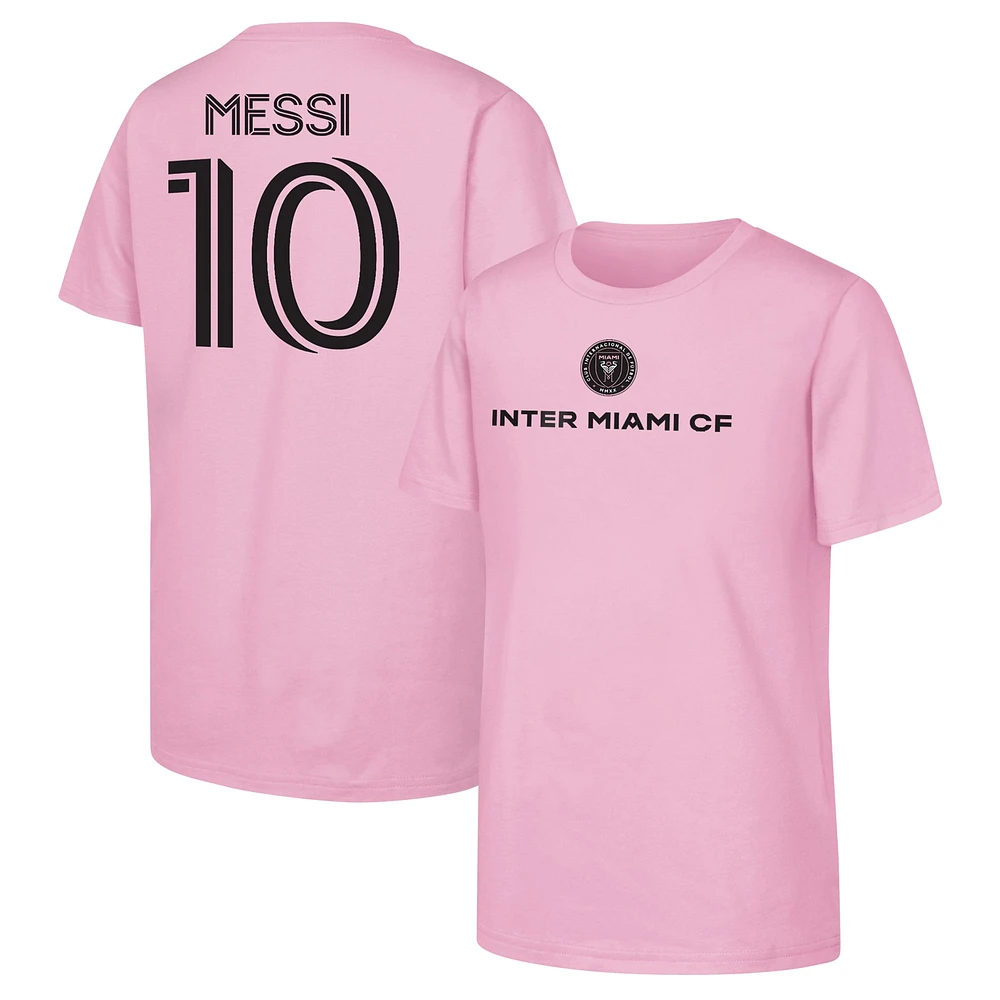 T-shirt rose avec nom et numéro de l'Inter Miami CF Lionel Messi pour enfants d'âge préscolaire