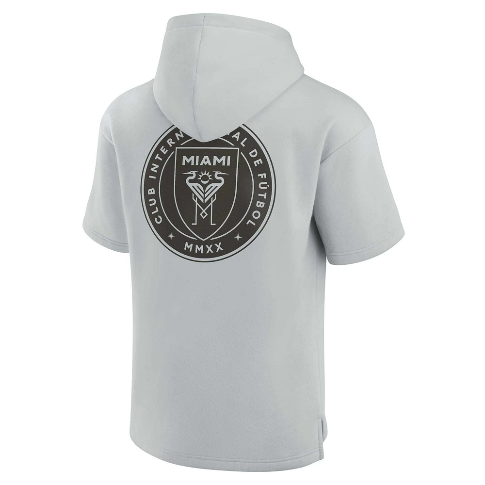 Sweat à capuche unisexe Fanatics gris Inter Miami CF Elements en polaire super douce manches courtes