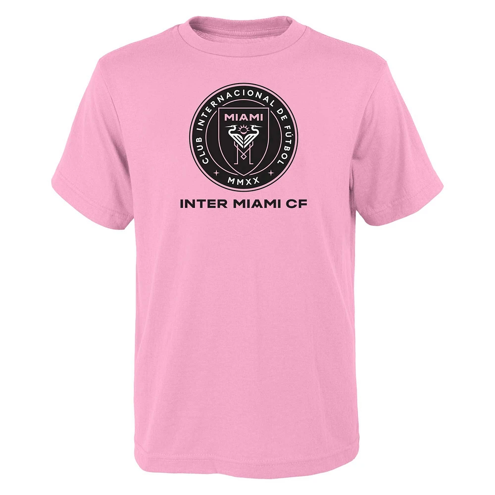 T-shirt rose avec logo principal de l'Inter Miami CF pour jeunes