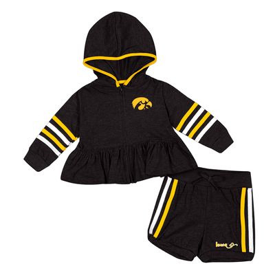 Girls Infant Colosseum Black Iowa Hawkeyes Spoonful Full-Zip Hoodie & Shorts Set