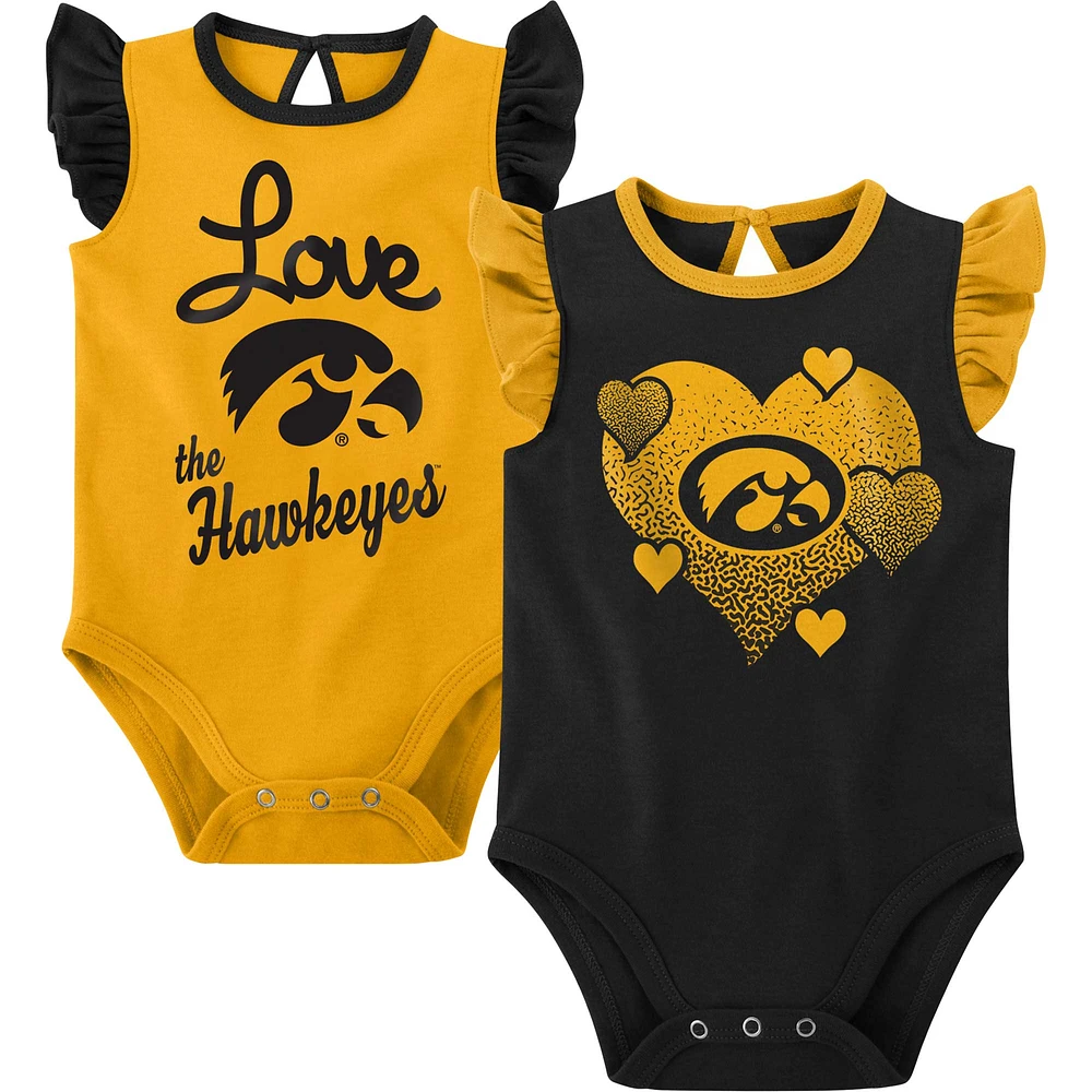 Lot de 2 bodys Iowa Hawkeyes Spread the Love pour nouveau-nés et bébés noirs/dorés