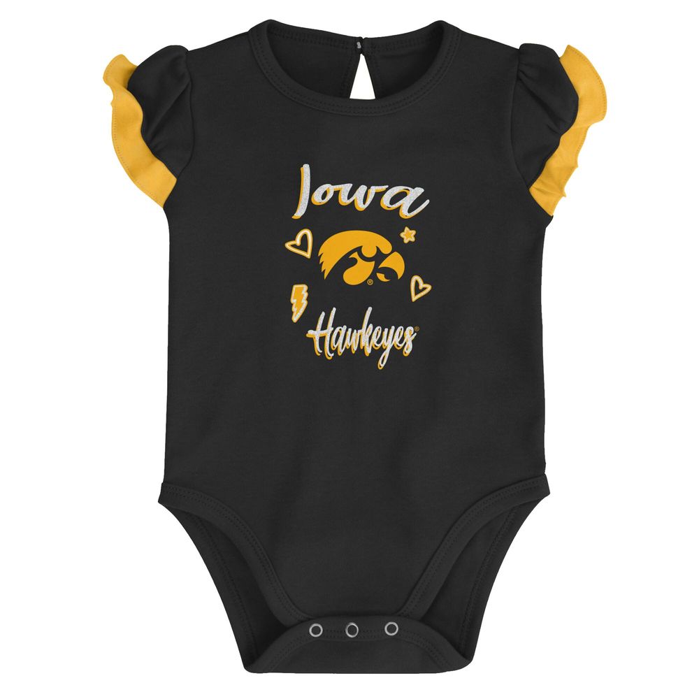 Girls Newborn & Infant Black/Gold Iowa Hawkeyes Too Much Love Two-Piece Bodysuit Set