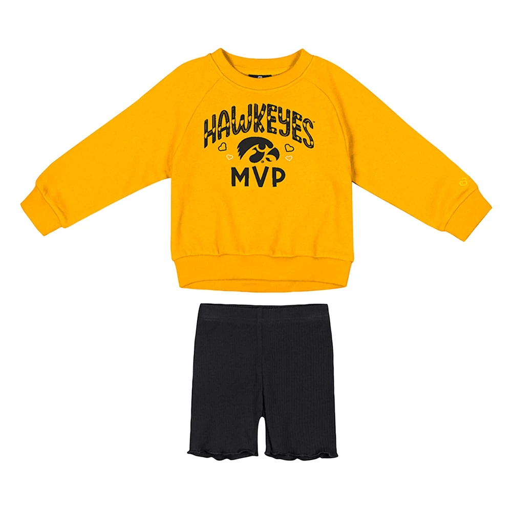 Girls Toddler Colosseum  Gold/Black Iowa Hawkeyes Beta Fleece Sweatshirt and Shorts Set