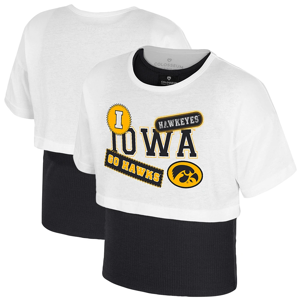 Girl's Youth Colosseum  White Iowa Hawkeyes Gale Cropped 2Fer Top