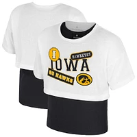 Girl's Youth Colosseum  White Iowa Hawkeyes Gale Cropped 2Fer Top