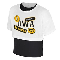 Girl's Youth Colosseum  White Iowa Hawkeyes Gale Cropped 2Fer Top