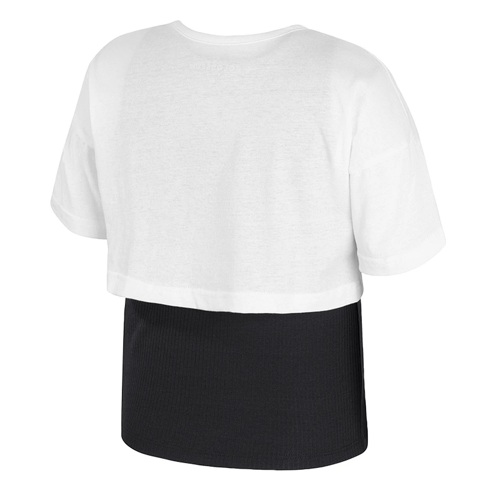 Girl's Youth Colosseum  White Iowa Hawkeyes Gale Cropped 2Fer Top