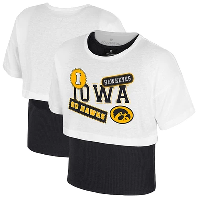 Girl's Youth Colosseum  White Iowa Hawkeyes Gale Cropped 2Fer Top