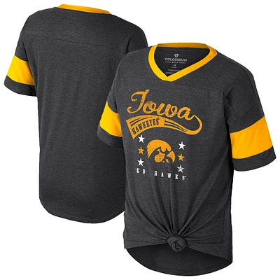 T-shirt à nouer sur le devant pour filles Colosseum Black Iowa Hawkeyes Frontier