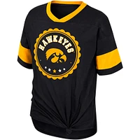 T-shirt à col en V noué sur le devant pour filles Colosseum noir Iowa Hawkeyes Tomika