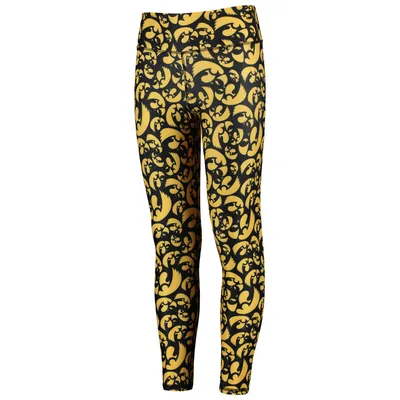 Iowa Hawkeyes ZooZatz Girls Youth Stacked Mascot Leggings - Black/Gold