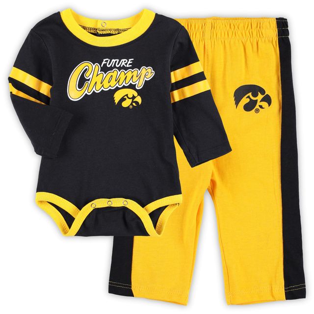 Ensemble body et pantalon de survêtement à manches longues Iowa Hawkeyes Little Kicker pour bébé noir/doré