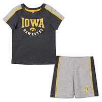 Ensemble t-shirt et short Iowa Hawkeyes Norman Colosseum pour bébé noir/gris chiné