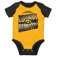 Ensemble de 3 bodys, bavoirs et chaussons Mitchell & Ness pour bébé, noir/or, Iowa Hawkeyes