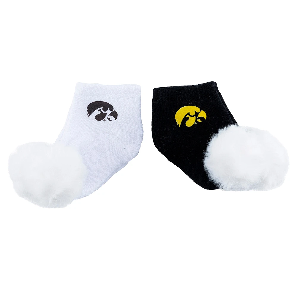 Lot de deux paires de chaussettes à pompon Iowa Hawkeyes pour bébé ZooZatz