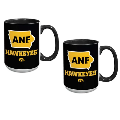 Lot de deux tasses à café Iowa Hawkeyes de 15 oz avec inscription Hometown