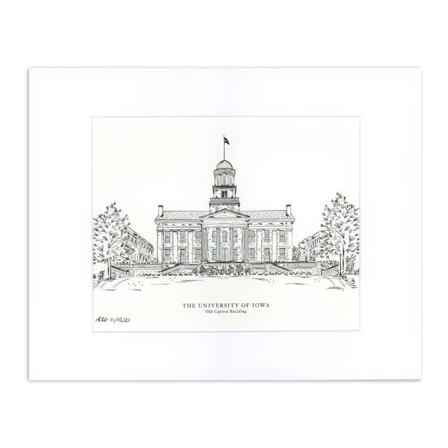 Iowa Hawkeyes Noir & Blanc Art Print Old Capitol Building - Moyen 11'' x 14 ''