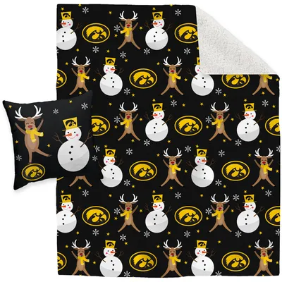 Iowa Hawkeyes Holiday Reindeer Blanket and Pillow Combo Set